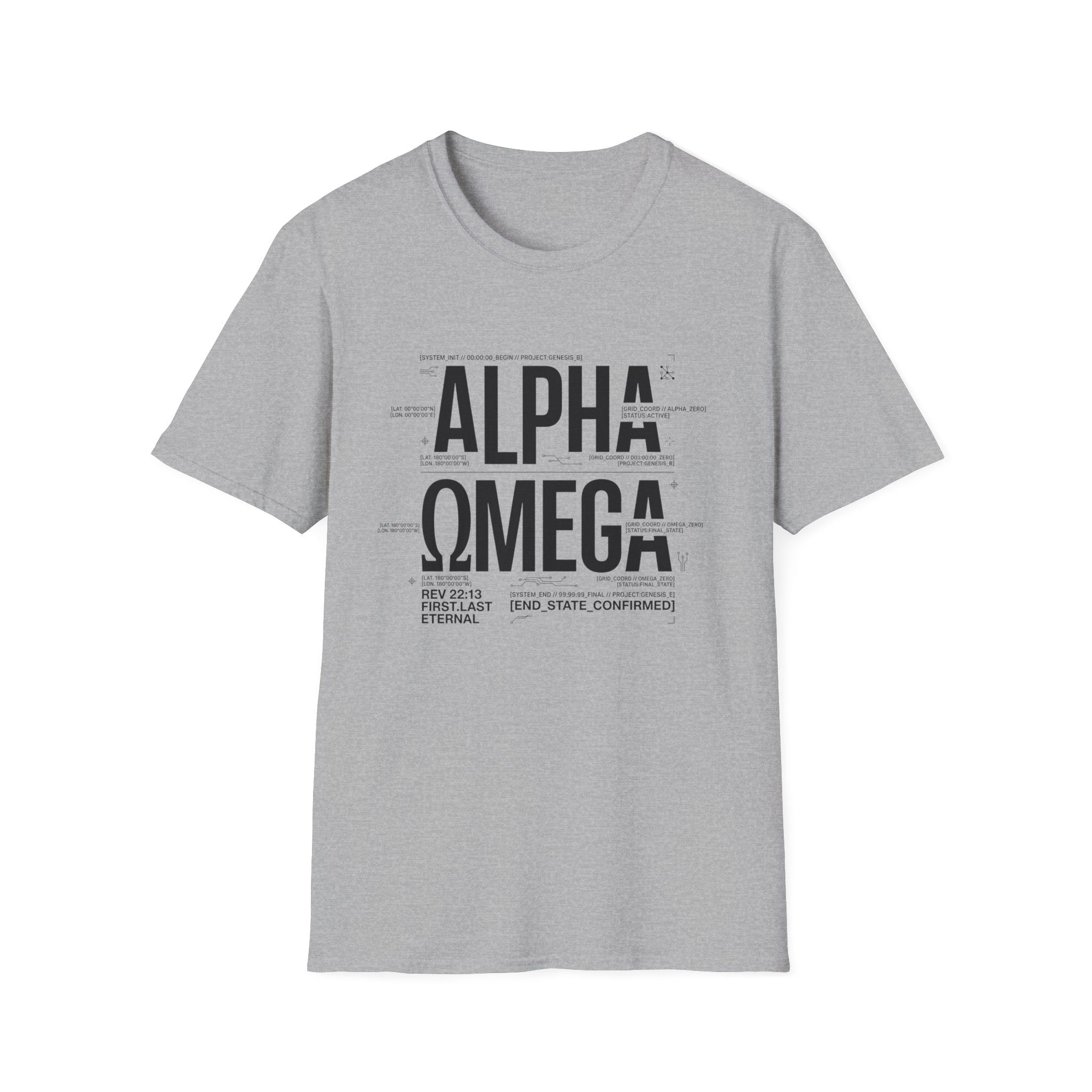 Alpha Omega T-Shirt — Minimal Christian Faith Typography Tee