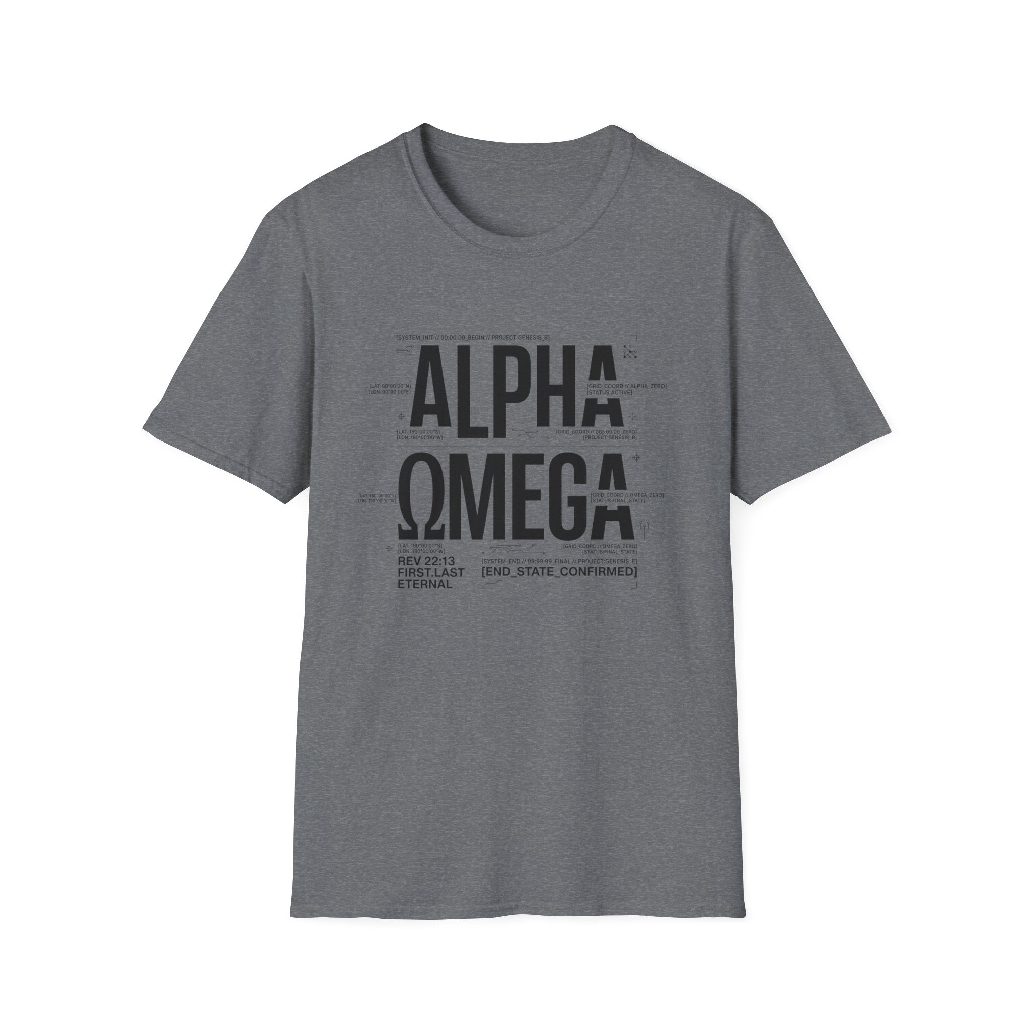 Alpha Omega T-Shirt — Minimal Christian Faith Typography Tee