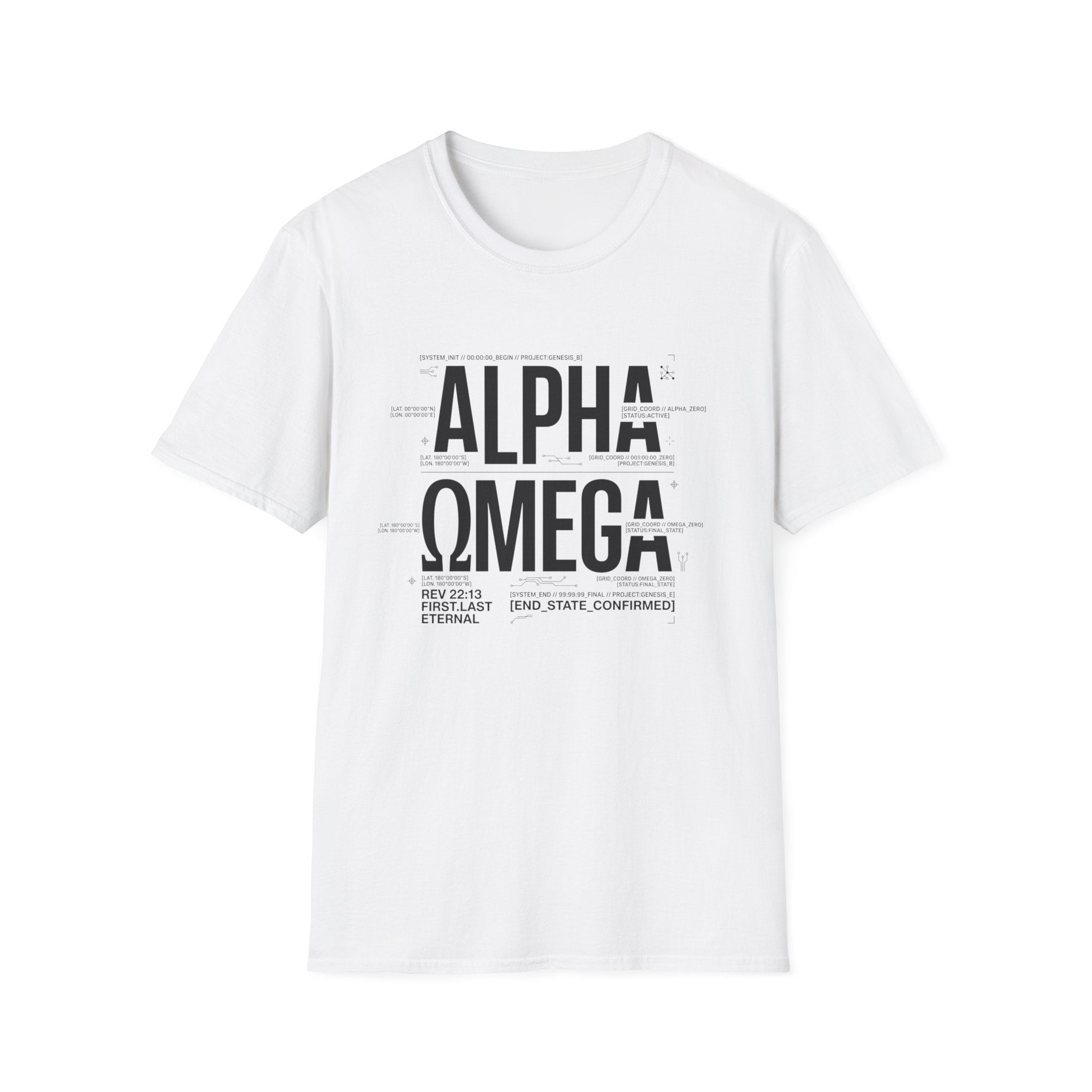 Alpha Omega T-Shirt — Minimal Christian Faith Typography Tee