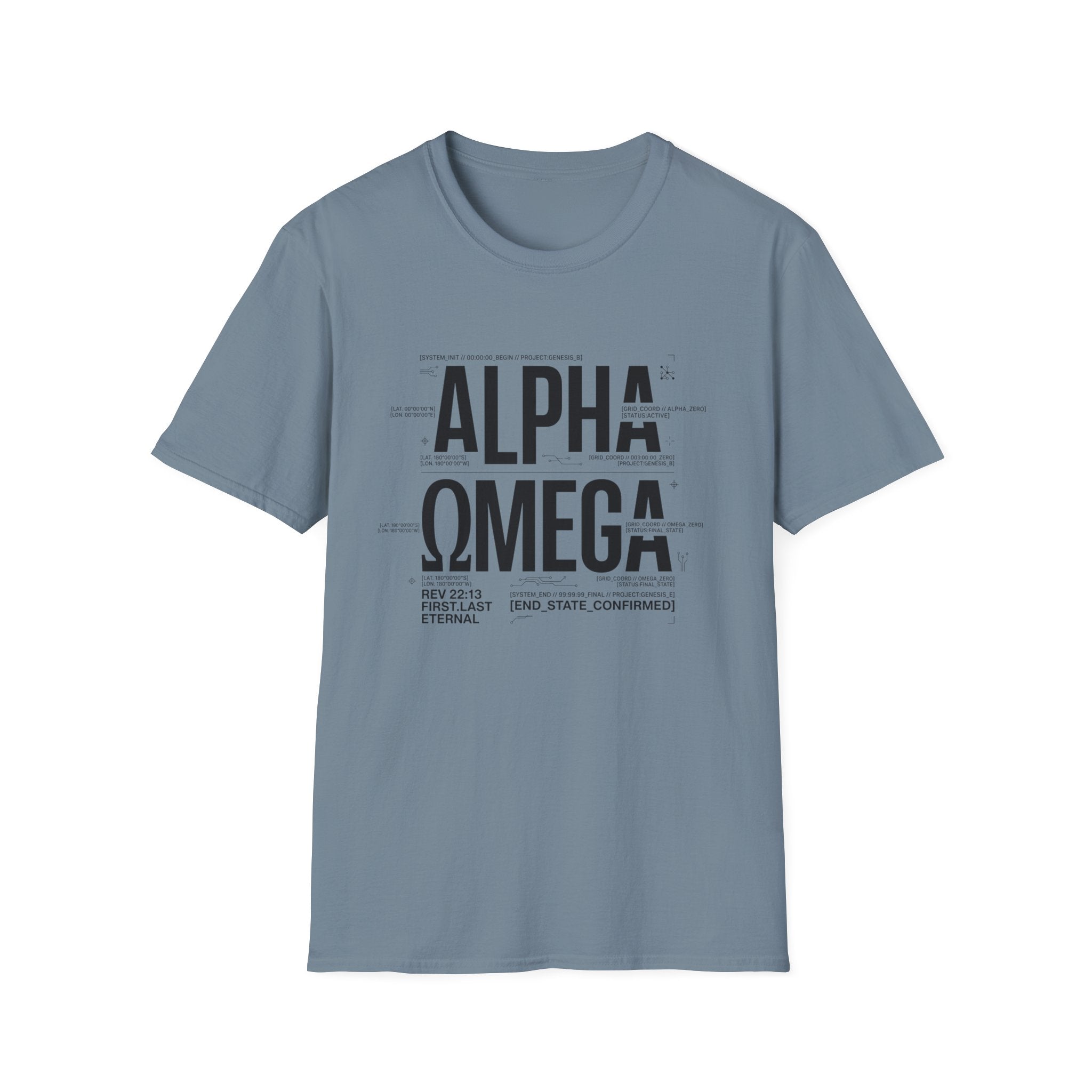 Alpha Omega T-Shirt — Minimal Christian Faith Typography Tee